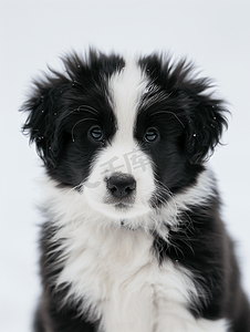 哈士奇小狗狗摄影照片_一只长着蓬松的黑白毛的哈士奇小狗的特写