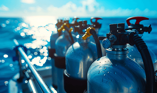 扁平潜水摄影照片_船上的潜水气瓶