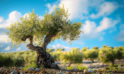 西西里岛花园里的年轻橄榄树