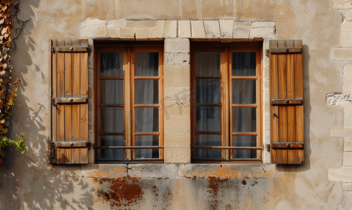 昂布瓦斯的窗户被木制百叶窗关闭