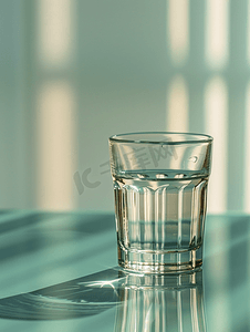 带饮用水的多面玻璃杯