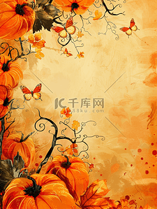 儿童图标图标背景图片_万圣节插画南瓜蝴蝶花朵