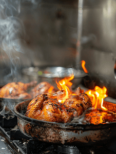 多来a梦摄影照片_烤鸡是在炉子上用木炭来煮的