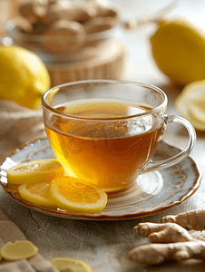 一杯加蜂蜜姜和柠檬的茶