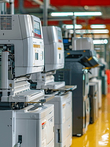 机械组装摄影照片_工厂组装的几台复印机