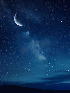 午夜的月亮摄影照片_戏剧性的月光夜空与星星