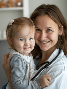 小女孩她的母亲儿科医生咨询儿科医生的女孩母亲