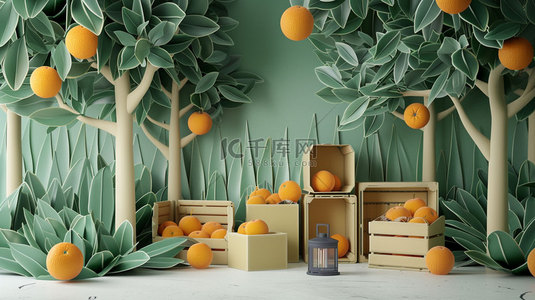 果树及树根背景图片_果树水果木箱合成创意素材背景