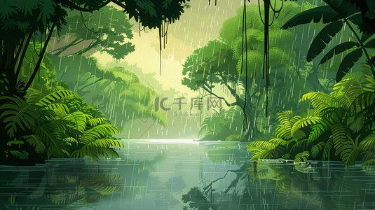 森林树木下雨合成创意素材背景