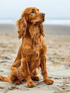 英语可爱摄影照片_可卡犬在沙滩上