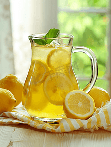 玻璃水罐与天然柠檬水饮料