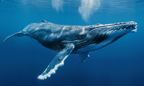 蓝色的卡通动物摄影照片_蓝鲸是世界上最大的动物