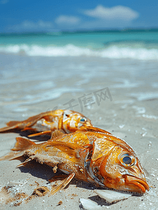 环境污染鱼摄影照片_海滩上的死鱼