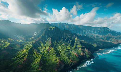 手绘小清新可爱摄影照片_可爱岛夏威夷岛山鸟瞰图