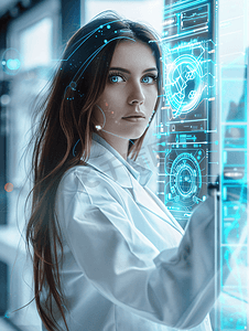 医疗保健 医疗未来技术女医生与虚拟接口