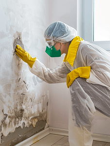 用刷子清除房间墙壁上的霉菌