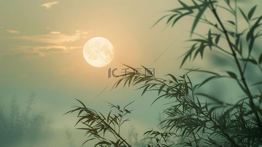 月亮竹子云层合成创意素材背景