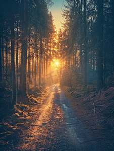 信纸效果摄影照片_黎明穿过清晨的森林