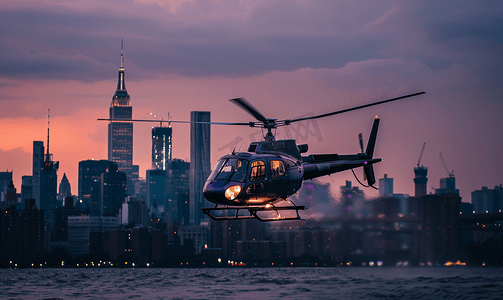 纽约河景帝国大厦和直升机