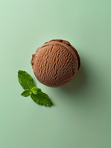 冰淇淋可爱摄影照片_一勺薄荷叶巧克力冰淇淋