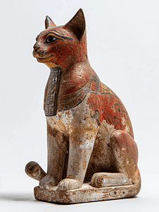 手工雕塑摄影照片_从古埃及孤立的猫雕像