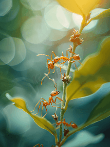 植物上的宏观红蚂蚁