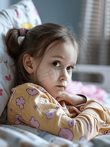 在医院接受医疗期间哭泣的小女孩在医院就诊时得到