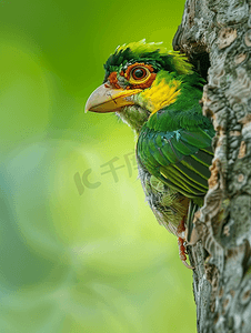 线斑拟啄木鸟在树上筑巢