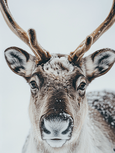 鹿茸菌炖肚条摄影照片_冬季雪地里的拉普兰驯鹿肖像