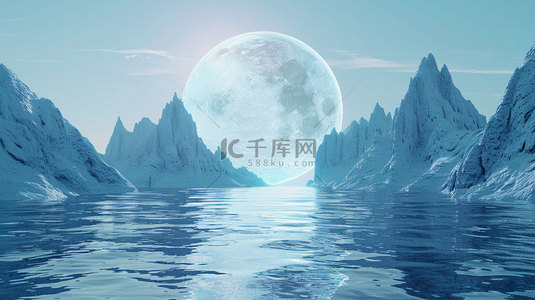 山峰湖泊月亮合成创意素材背景