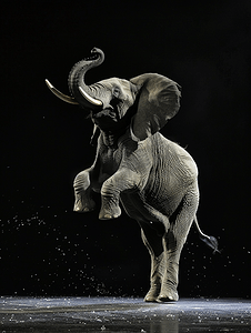 行动摄影照片_在黑色的马戏团大象