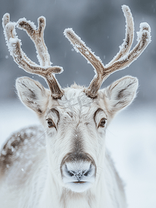 鹿茸摄影照片_冬季的驯鹿肖像