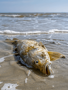 环境污染鱼摄影照片_海滩上的死鱼