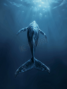 蓝色海摄影照片_蓝鲸是世界上最大的动物尾巴细节