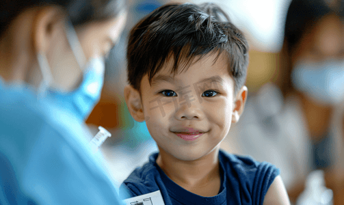 医生护士摄影照片_小男孩在医生办公室接种疫苗