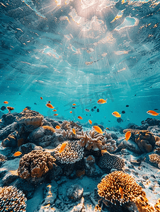 马尔代夫珊瑚和鱼类水下全景