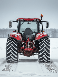 背景雪天摄影照片_雪天新型拖拉机后视轮农用车后视