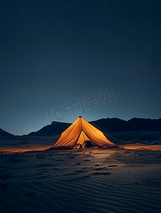 黑色的天空摄影照片_下加利福尼亚沙漠的夜间帐篷营地