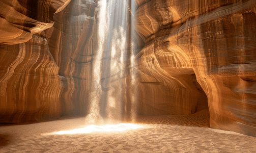沙子落在羚羊峡谷内光线充足