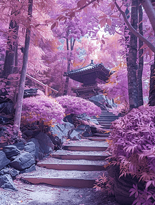 亚洲紫色红外风格美丽多彩的奇幻景观