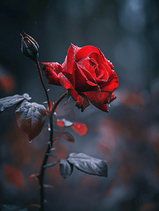红玫瑰在秋季盛开