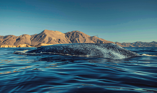 科尔特斯摄影照片_加利福尼亚州洛雷托下加利福尼亚州的蓝鲸濒临灭绝是世界上最大的动物