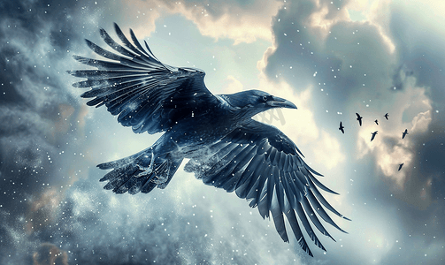 天空中的乌鸦飞翔的鸟