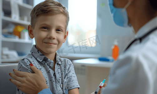 小男孩在医生办公室接种疫苗