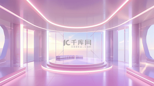 白露视频素材背景图片_618粉紫色3D直播间室内大窗空间素材