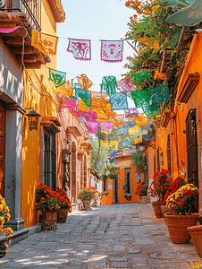 有五颜六色的装饰的墨西哥街道