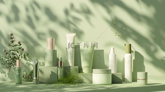 展台化妆品绿植合成创意素材背景