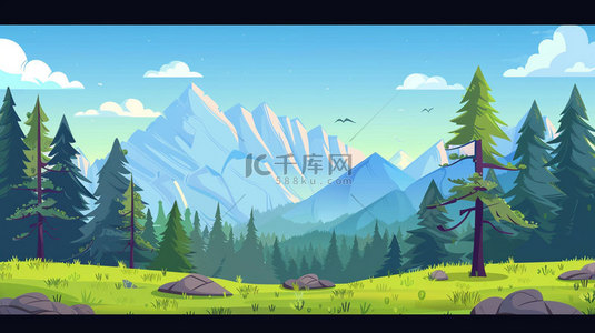 卡通森林高山合成创意素材背景