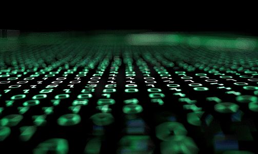 由黑色背景上的一组绿色数字组成的二进制代码图像