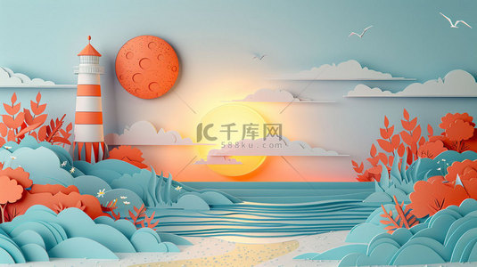 手拿纸片背景图片_夏日海滩纸片合成创意素材背景